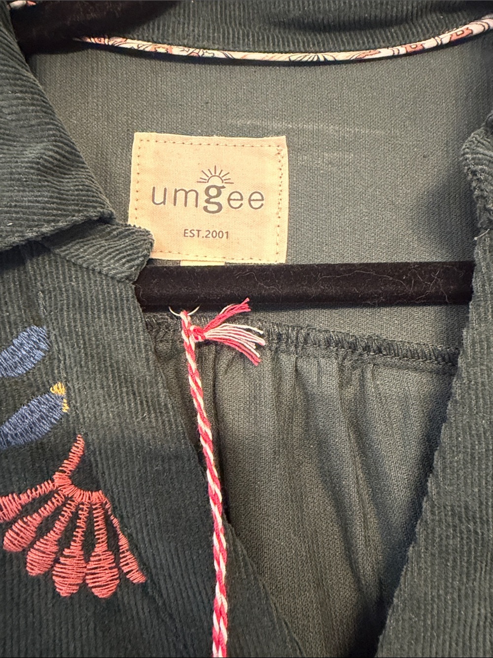 Umgee Forest Green Embroidered Corduroy Long Sleeve Dress - Picture 4 of 5